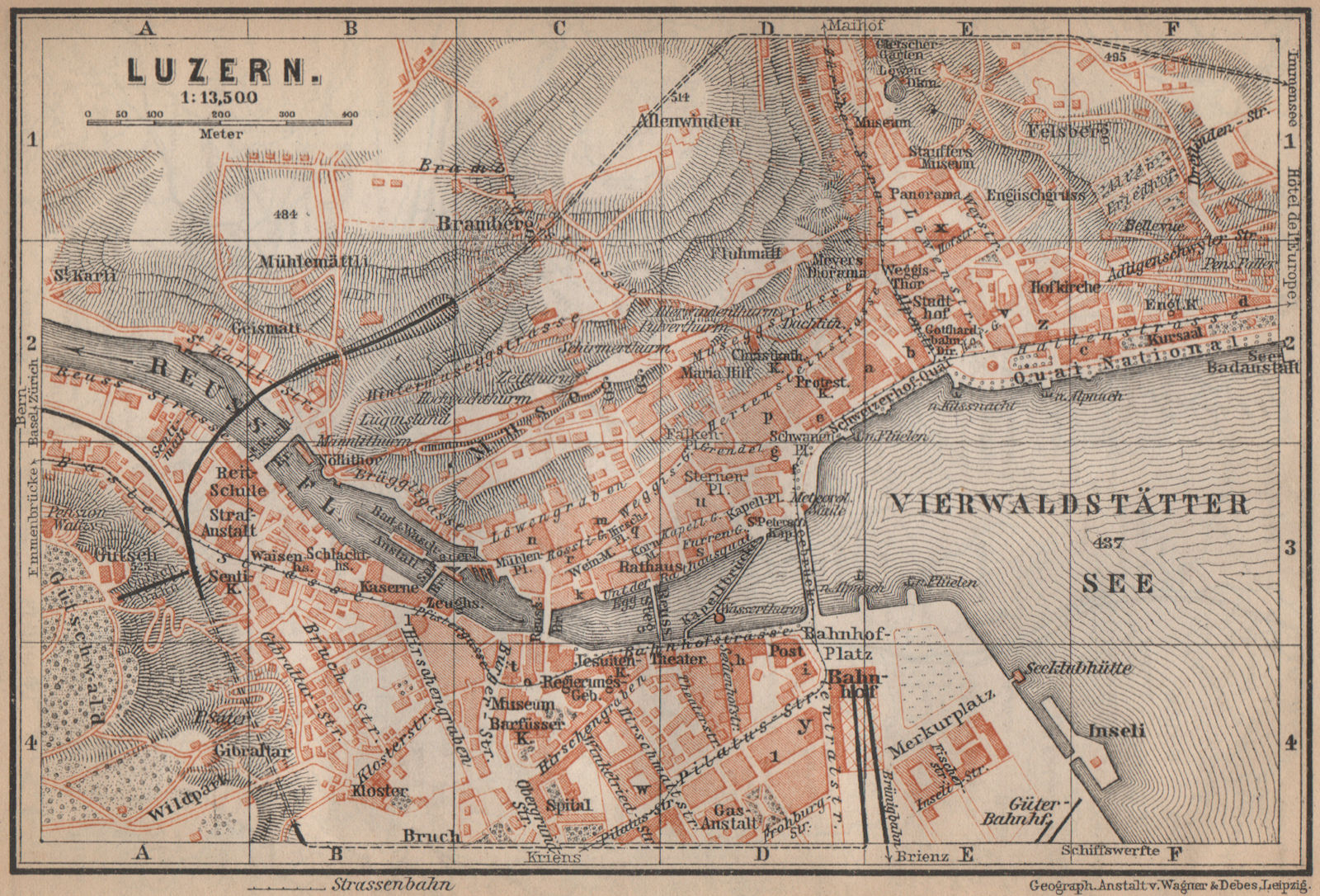 LUCERNE LUZERN. town city stadtplan. Switzerland Suisse Schweiz 1899 old map